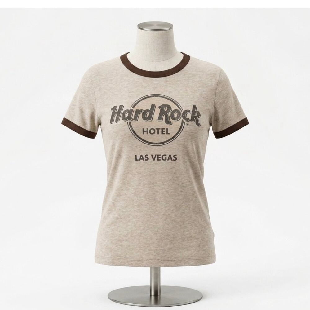 Vintage Hard Rock Hotel Las Vegas Ringer T-Shirt Brown Short Sleeve Size M